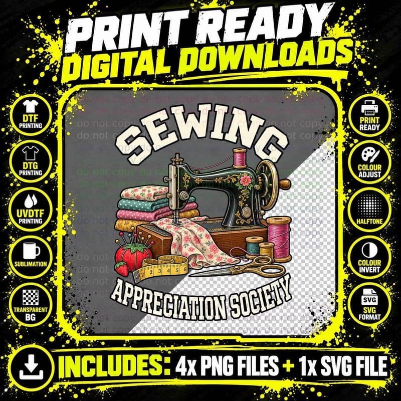 Sewing Appreciation Society Vintage Sewing Machine Png SVG Digital Bundle