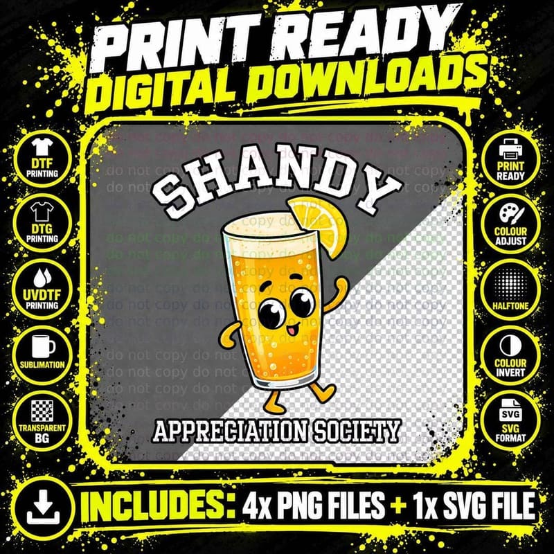 Shandy Appreciation Society Retro Cartoon Lemon Beer Png SVG Digital Bundle