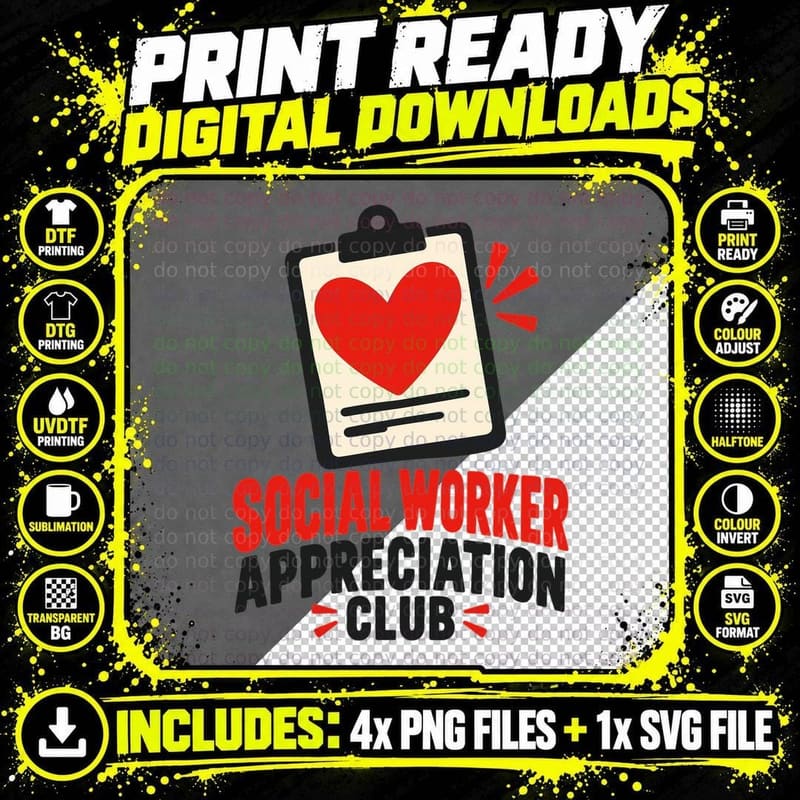 Social Worker Appreciation Club Retro Mental Health Png SVG Digital Bundle