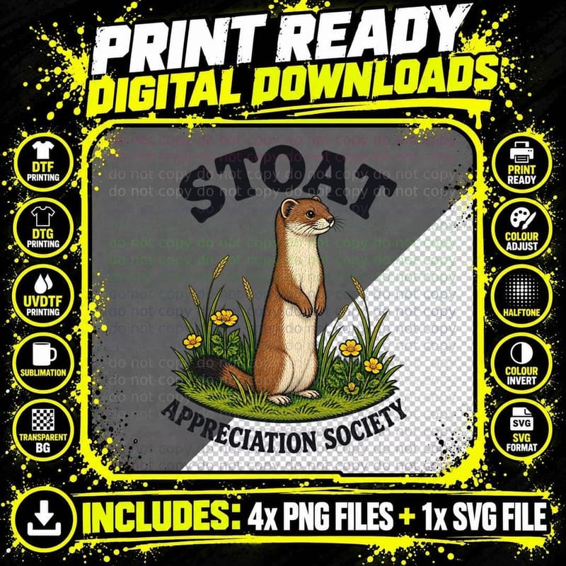 Stoat Appreciation Society Vintage Retro Wildlife Nature Png SVG Digital Bundle