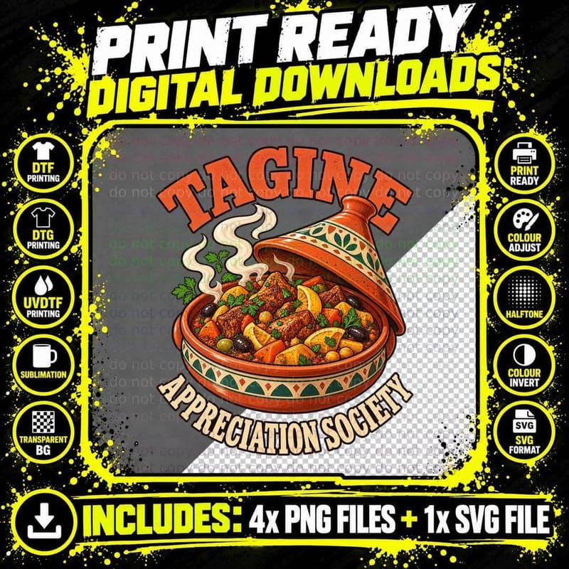 Tagine Appreciation Society Retro Moroccan Food Lover Png SVG Digital Bundle