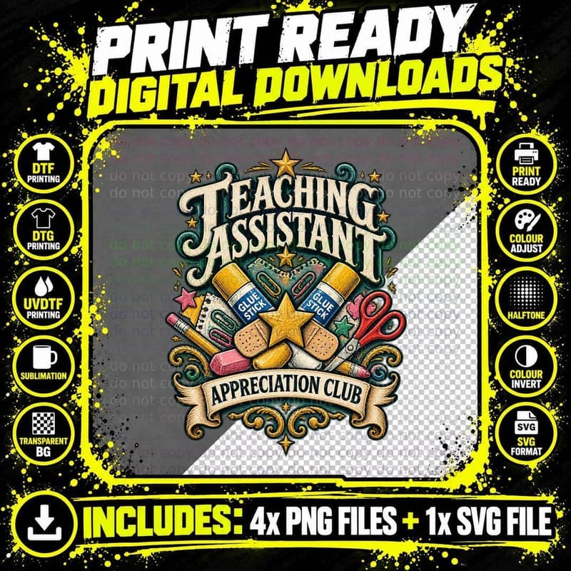 Teaching Assistant Appreciation Club Retro School Staff Png SVG Digital Bundle