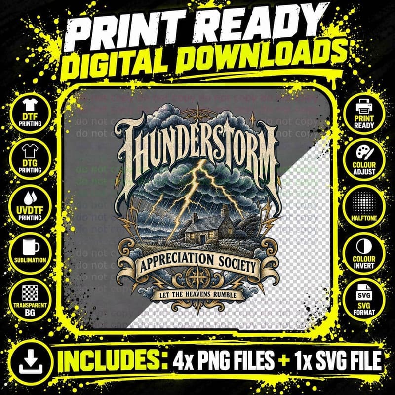 Thunderstorm Appreciation Society Gothic Weather Vintage Png SVG Digital Bundle