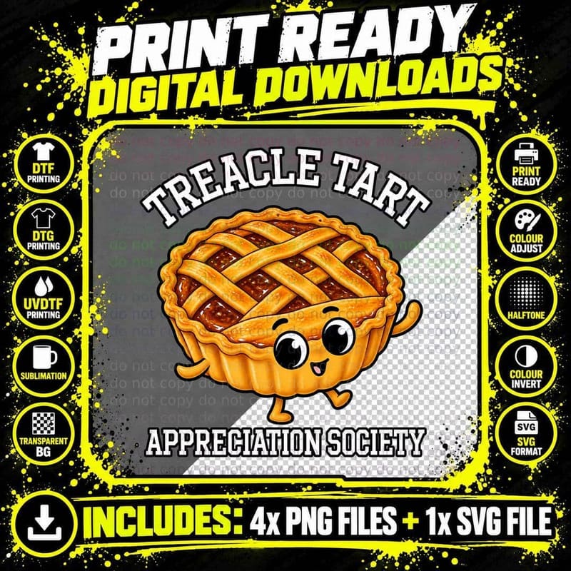 Treacle Tart Appreciation Society Retro Cartoon British Png SVG Digital Bundle