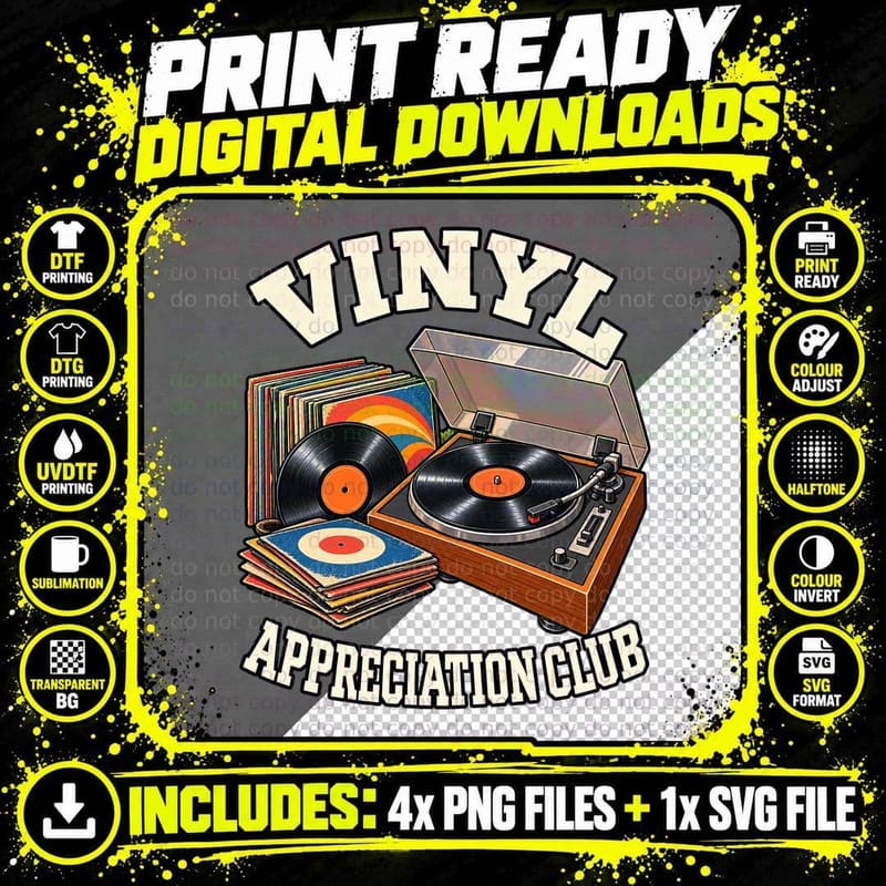 Vinyl Appreciation Club Record Collector Turntable Vinyl Png SVG Digital Bundle