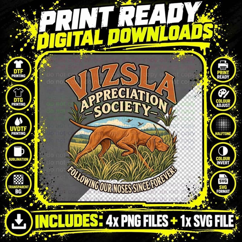 Vizsla Appreciation Society Retro Hunting Dog Lover Png SVG Digital Bundle