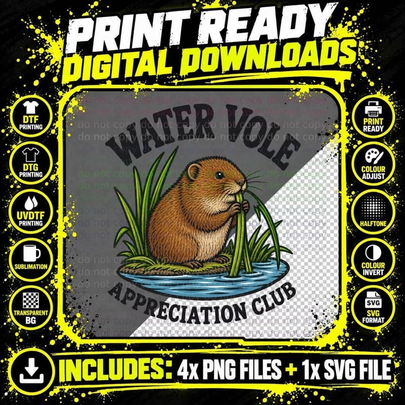 Water Vole Appreciation Club Vintage Retro Wildlife Png SVG Digital Bundle