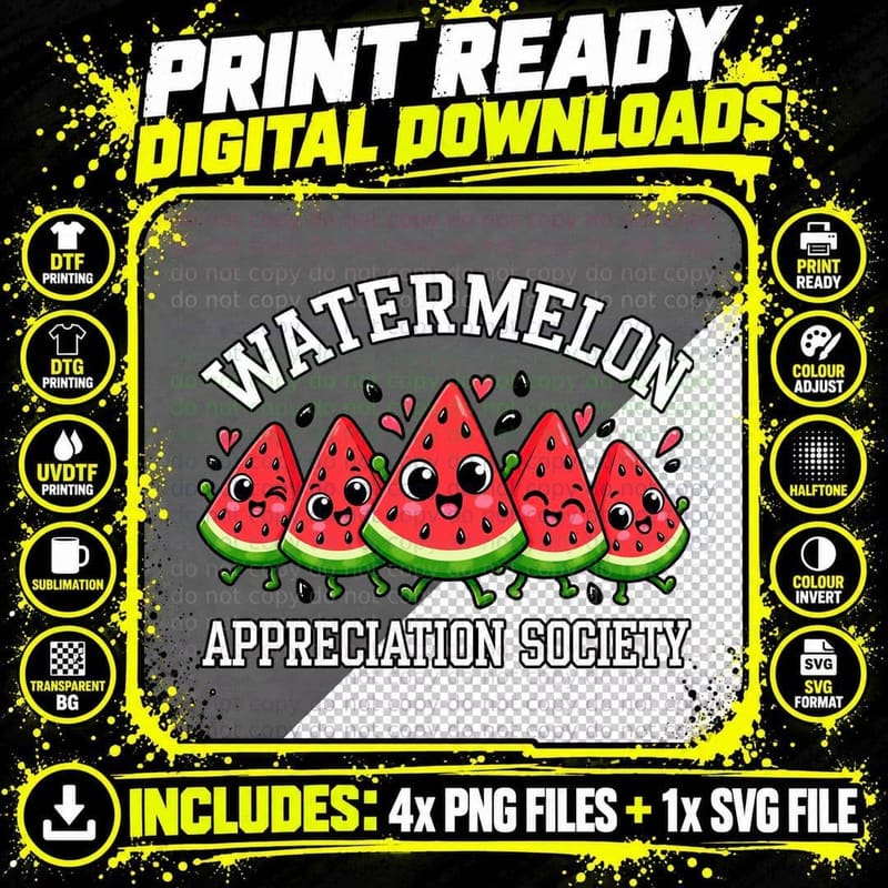 Watermelon Appreciation Society Cute Kawaii Fruit Png SVG Digital Bundle