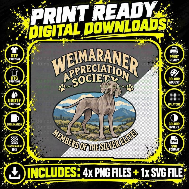 Weimaraner Appreciation Society Retro Silver Ghost Dog Png SVG Digital Bundle