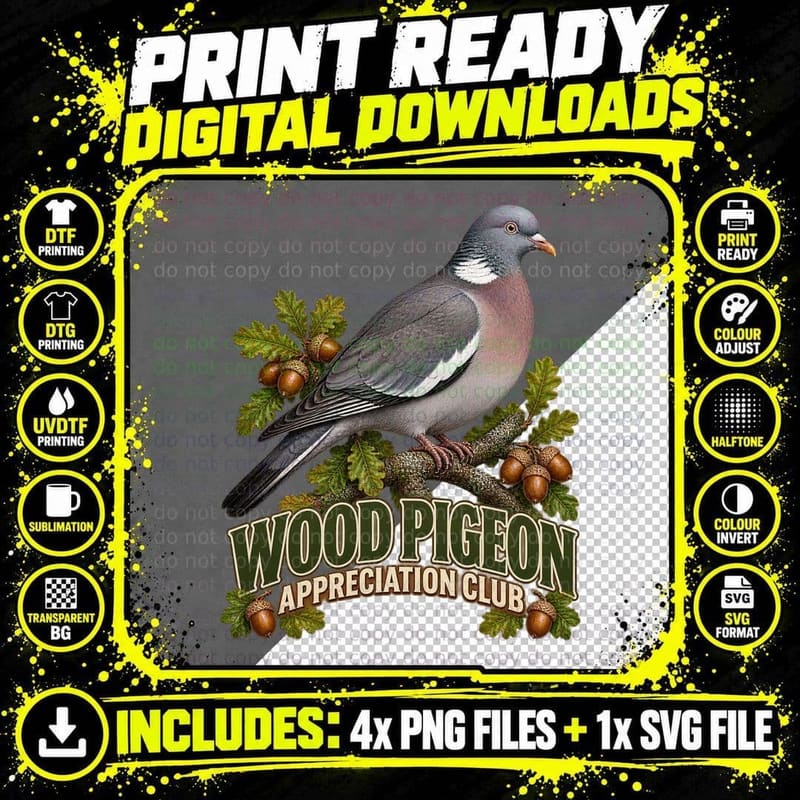 Wood Pigeon Appreciation Club British Bird Lover Urban Png SVG Digital Bundle