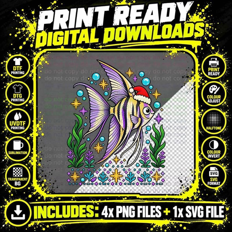 Angelfish Christmas Ugly Sweater Tropical Fish Aquarium Png SVG Digital Bundle