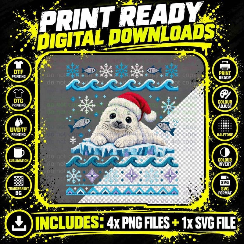 Atlantic Seal Pup Christmas Ugly Sweater Cute Arctic Png SVG Digital Bundle