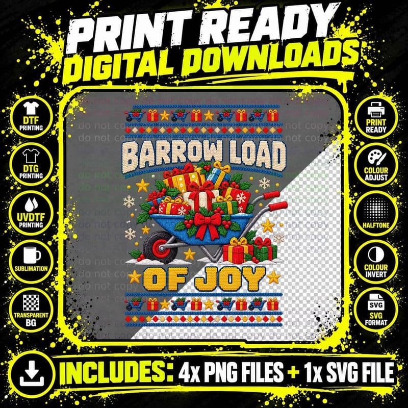 Barrow Load Of Joy Christmas Ugly Sweater Gardening Png SVG Digital Bundle