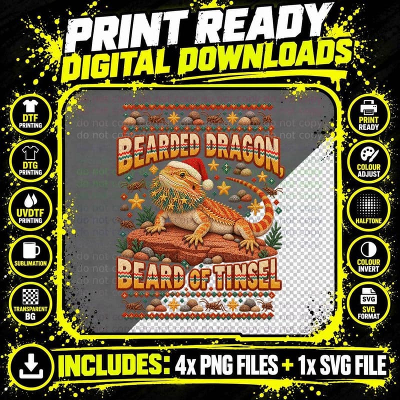 Bearded Dragon Christmas Ugly Sweater Beard Of Tinsel Png SVG Digital Bundle