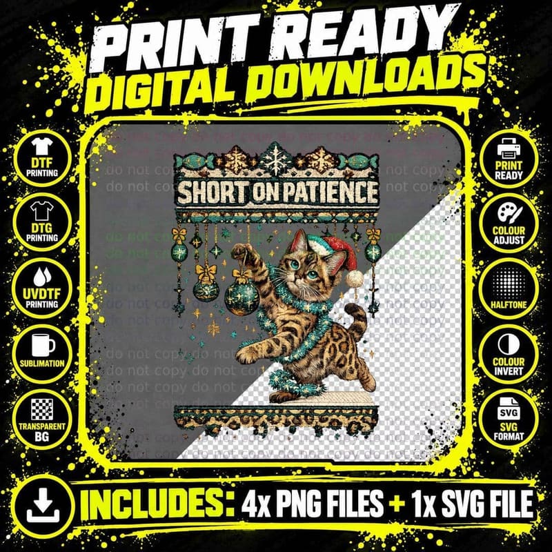 Bengal Cat Christmas Ugly Sweater Spotted Cat Lover Png SVG Digital Bundle