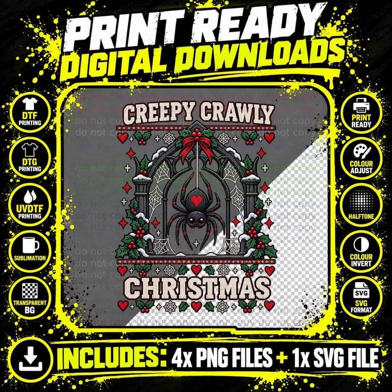 Black Spider Gothic Christmas Ugly Sweater Red Heart Png SVG Digital Bundle