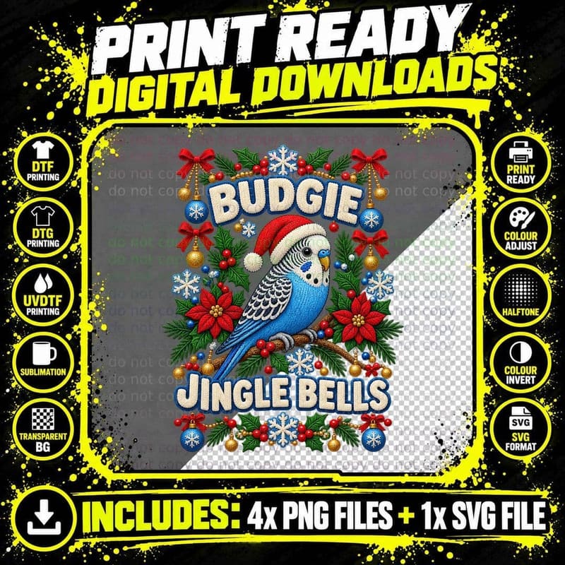 Blue Budgie Christmas Ugly Sweater Jingle Bells Parakeet Png SVG Digital Bundle