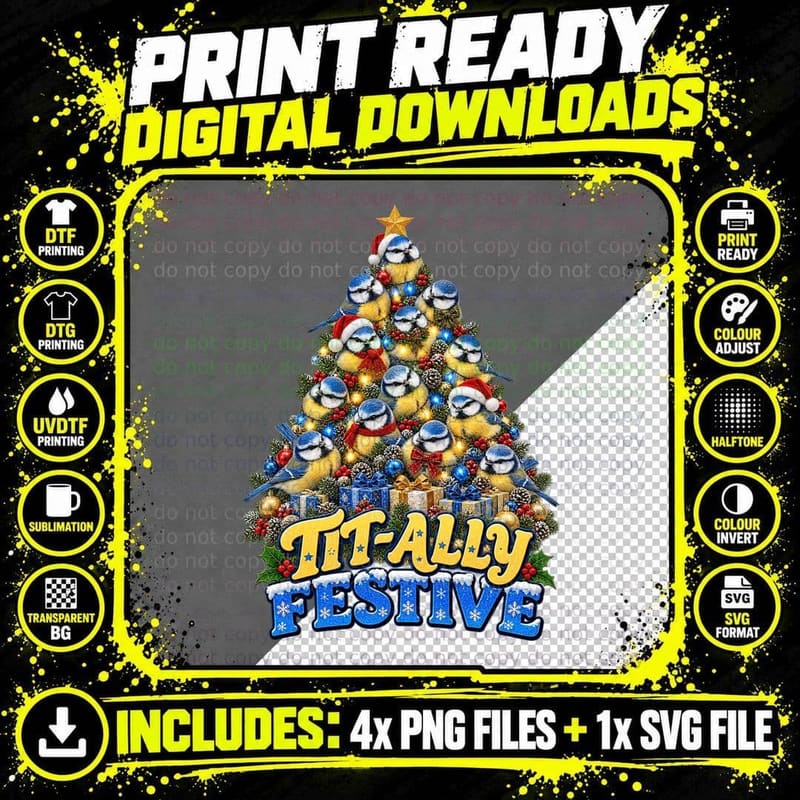 Blue Tit Christmas Tit-Ally Festive Birdwatcher Funny Png SVG Digital Bundle