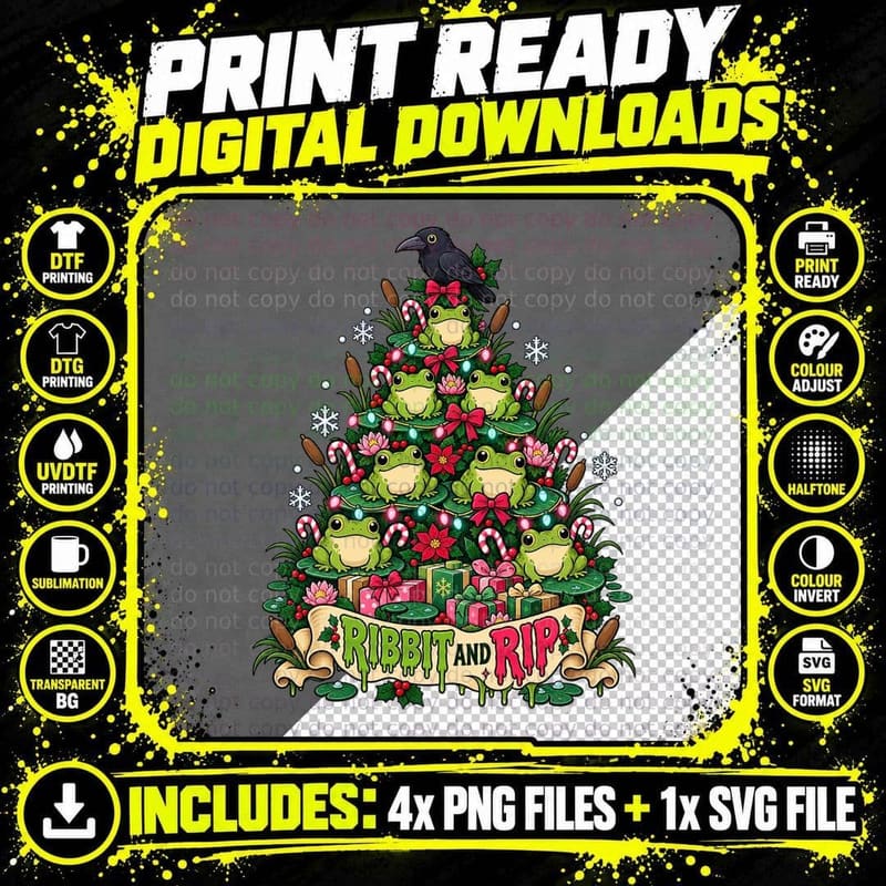 Bog Frog Christmas Tree Cute Cottagecore Gothic Holiday Png SVG Digital Bundle