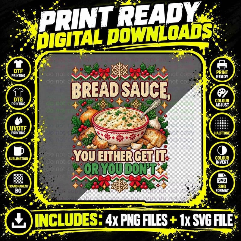 Bread Sauce Ugly Sweater Christmas Dinner British Food Png SVG Digital Bundle