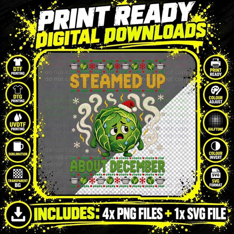 Brussels Sprout Christmas Ugly Sweater Funny Vegetable Png SVG Digital Bundle
