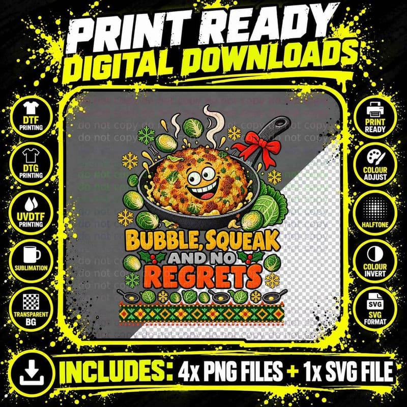 Bubble and Squeak Ugly Sweater Christmas British Png SVG Digital Bundle