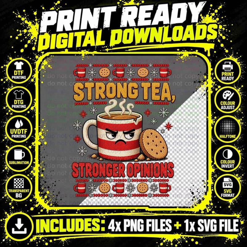 Builders Tea Christmas Ugly Sweater Strong Tea British Png SVG Digital Bundle
