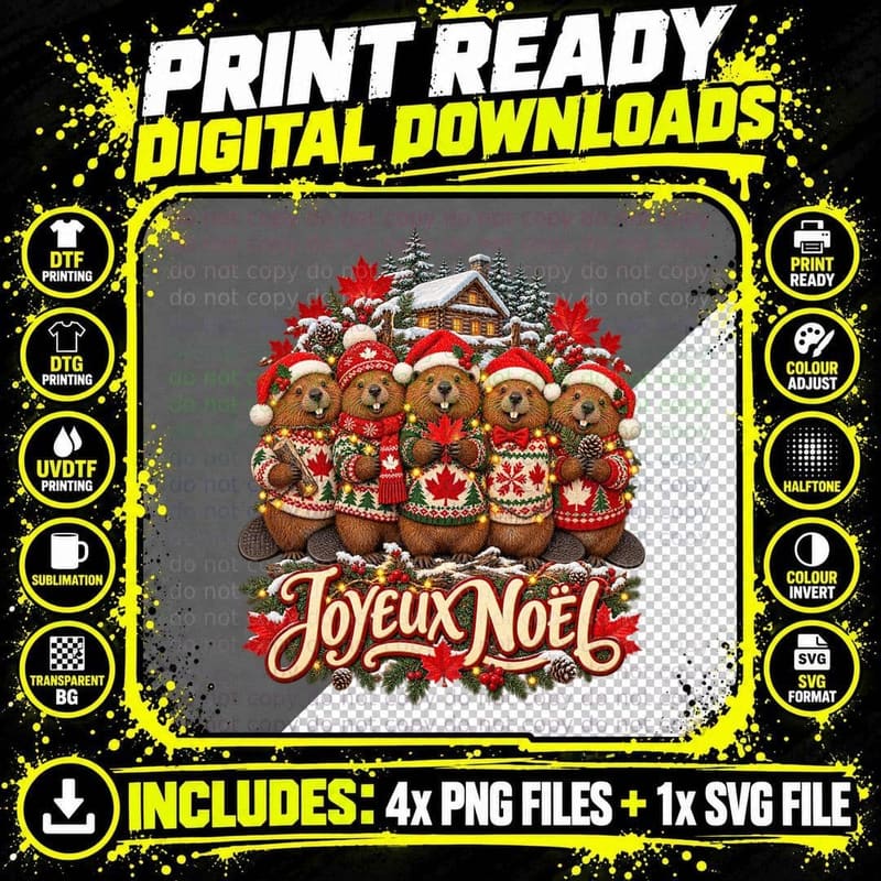 Canadian Beaver Christmas Ugly Sweater Joyeux Noel Maple Png SVG Digital Bundle