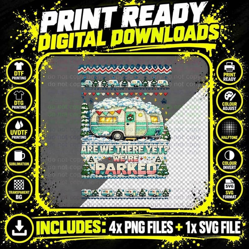 Caravan Christmas Ugly Sweater Retro Camping Holiday Png SVG Digital Bundle