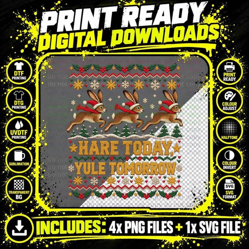 Christmas Brown Hare Ugly Sweater Funny Woodland Png SVG Digital Bundle
