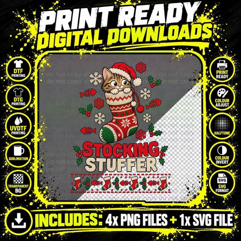 Christmas Cat Ugly Sweater Stocking Stuffer Kitten Png SVG Digital Bundle