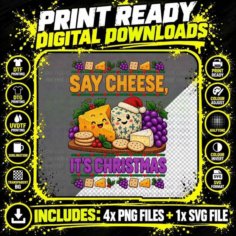 Christmas Cheese Board Ugly Sweater Funny Cheese Lover Png SVG Digital Bundle