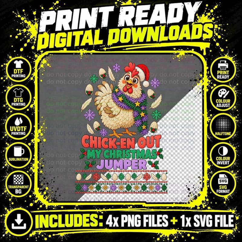 Christmas Chicken Ugly Sweater Funny Fluffy Hen Farm Png SVG Digital Bundle