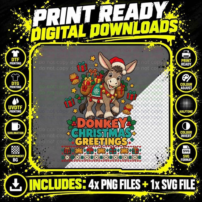 Christmas Donkey Ugly Sweater Funny Farm Animal Festive Png SVG Digital Bundle