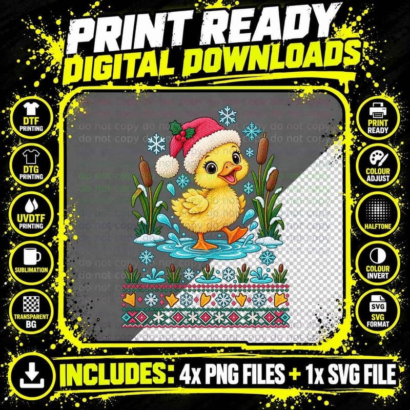 Christmas Duckling Ugly Sweater Cute Baby Duck Winter Png SVG Digital Bundle