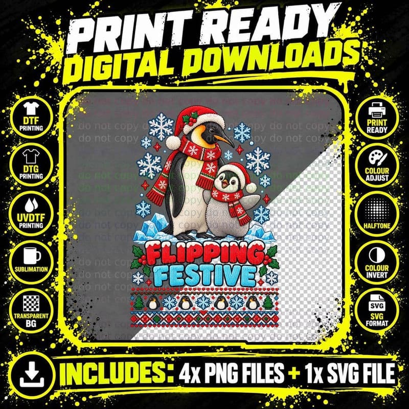 Christmas Emperor Penguin Ugly Sweater Penguin Chick Png SVG Digital Bundle