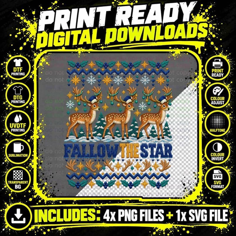 Christmas Fallow Deer Ugly Sweater Spotted Buck Woodland Png SVG Digital Bundle