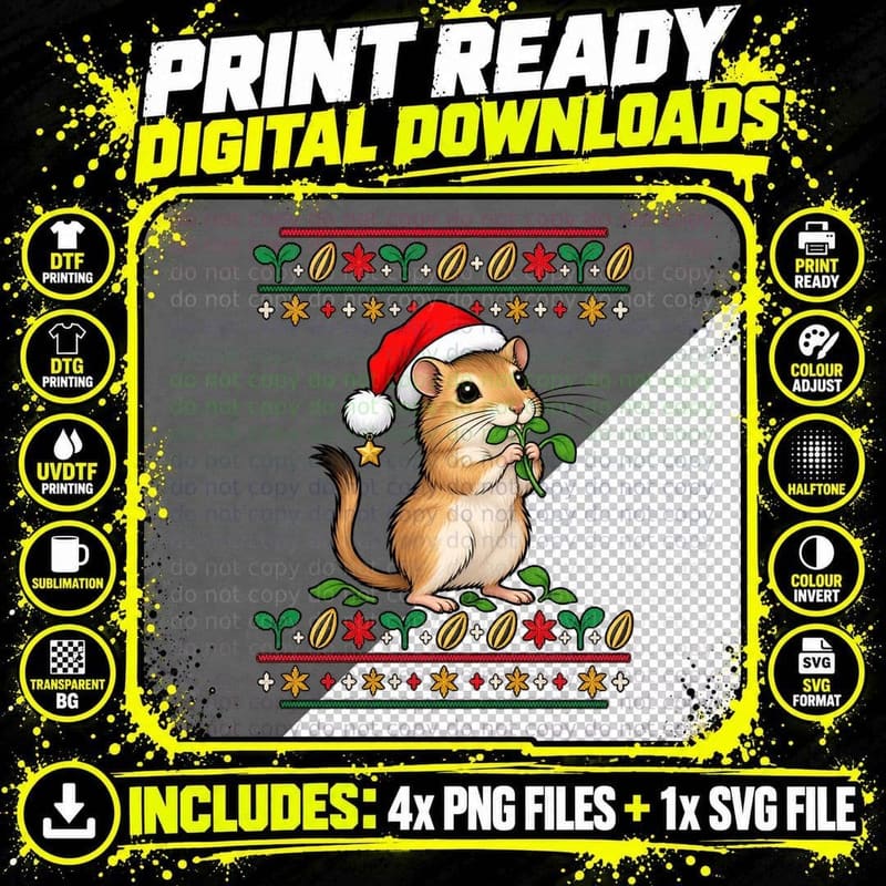 Christmas Gerbil Ugly Sweater Cute Sprout Santa Small Png SVG Digital Bundle