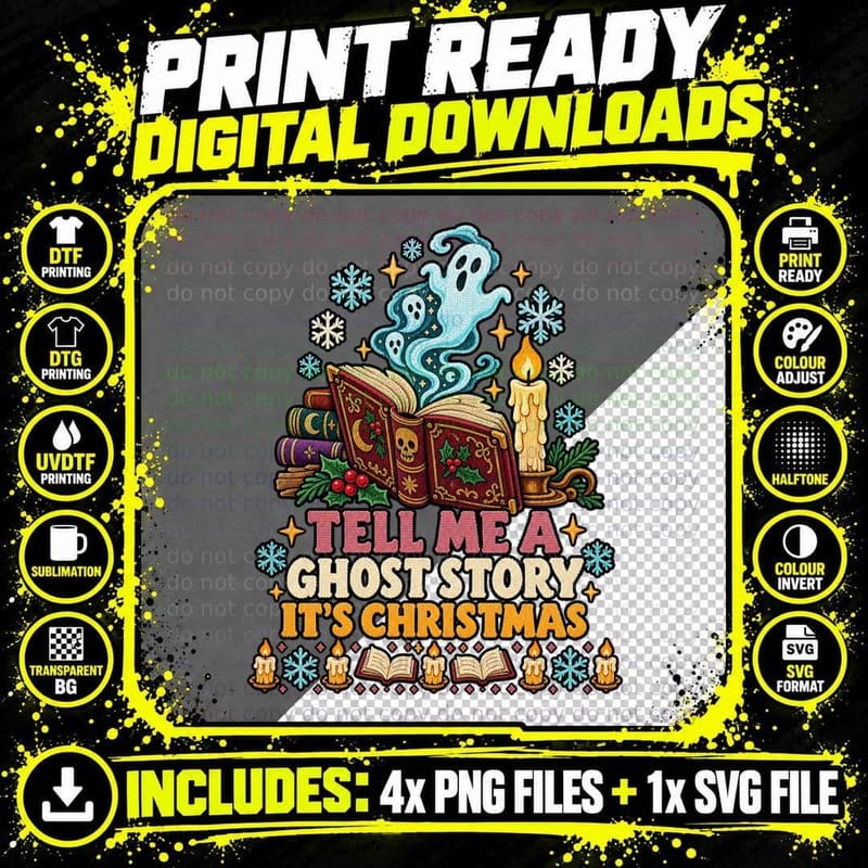 Christmas Ghost Story Book Ugly Sweater Victorian Gothic Png SVG Digital Bundle