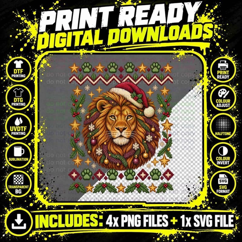 Christmas Lion Ugly Sweater T-Shirt Png SVG Digital Bundle
