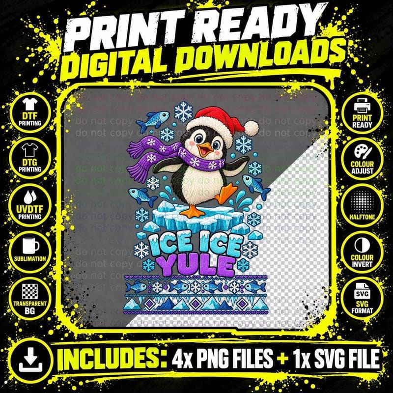 Christmas Penguin Ugly Sweater Ice Ice Yule Funny Winter Png SVG Digital Bundle