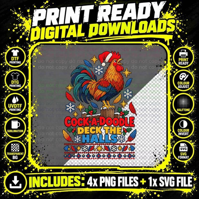 Christmas Rooster Ugly Sweater Funny Cockerel Farm Png SVG Digital Bundle