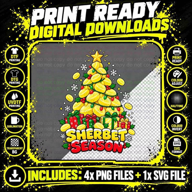 Christmas Sherbet Lemons Retro Cartoon Sweet Shop Png SVG Digital Bundle