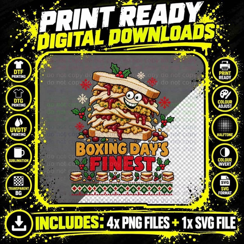 Christmas Turkey Sandwich Ugly Sweater Funny Boxing Day Png SVG Digital Bundle