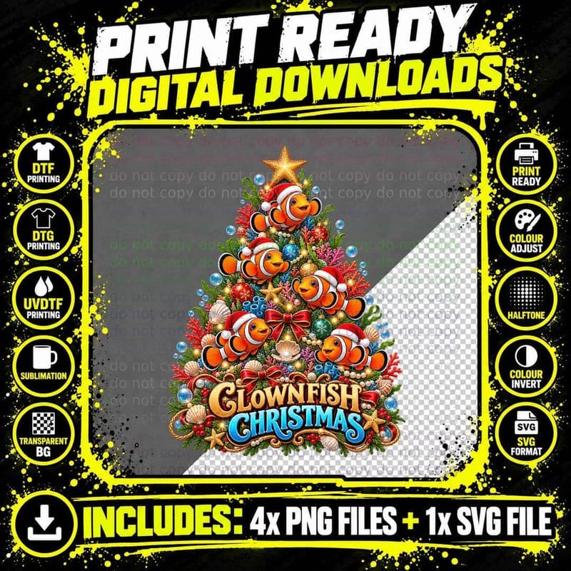 Clownfish Christmas Tropical Fish Lover Aquarium Holiday Png SVG Digital Bundle