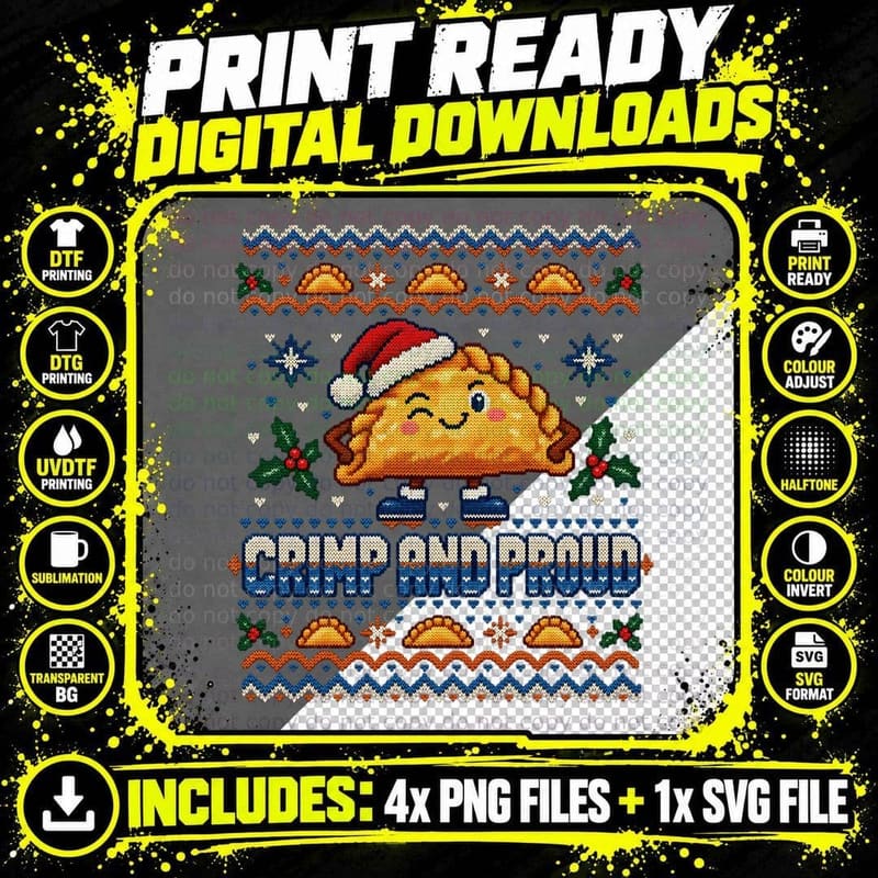 Cornish Pasty Christmas Ugly Sweater Cornwall Bakery Png SVG Digital Bundle