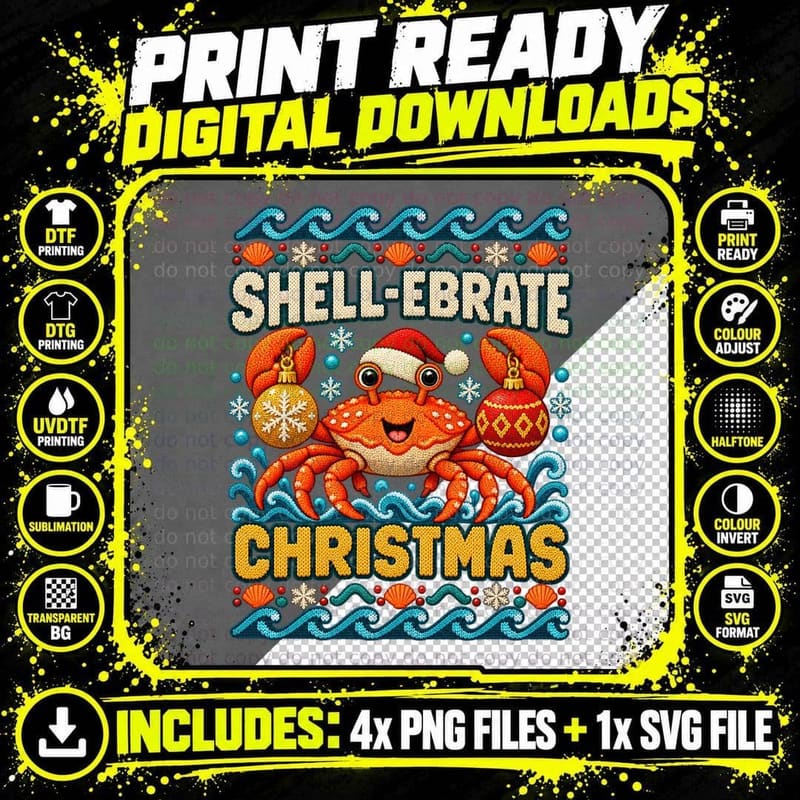 Crab Christmas Ugly Sweater Shell Ebrate Ocean Holiday Png SVG Digital Bundle