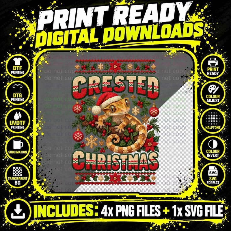 Crested Gecko Christmas Ugly Sweater Crested Christmas Png SVG Digital Bundle