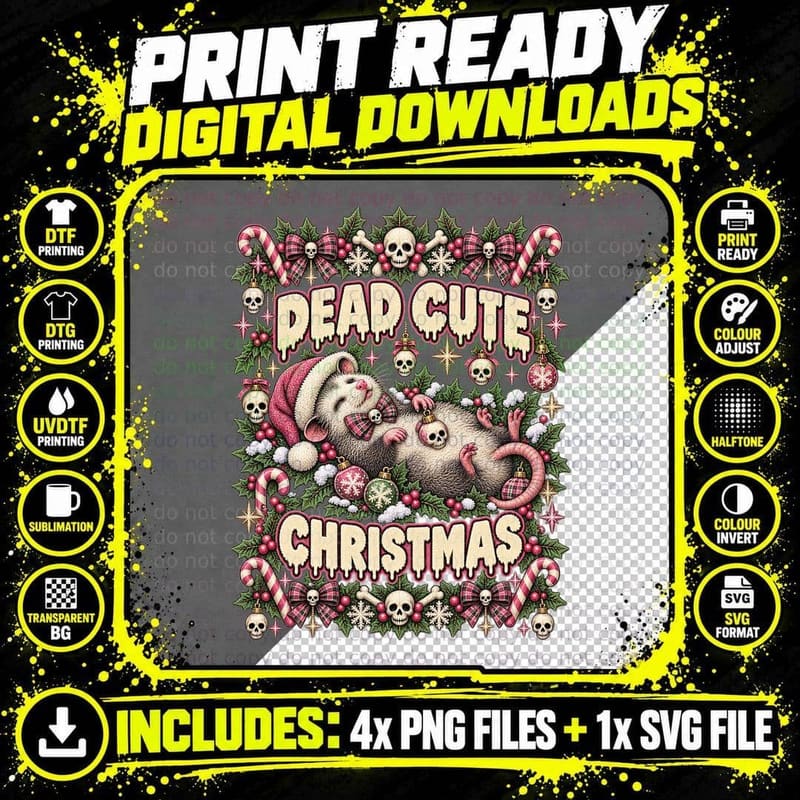 Dead Cute Christmas Possum Ugly Sweater Gothic Opossum Png SVG Digital Bundle