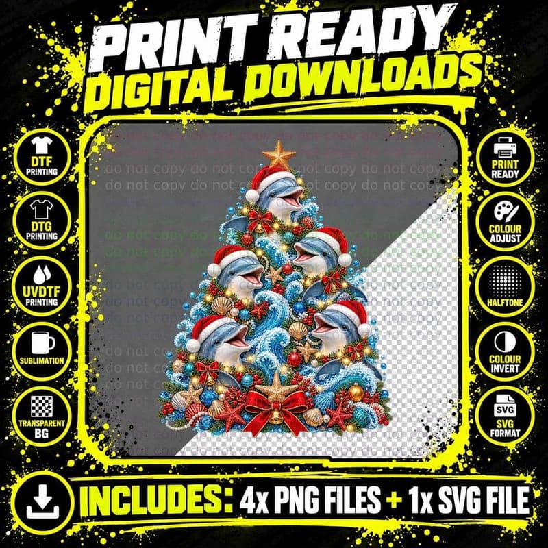 Dolphin Christmas Dolphin-Itely Merry Ocean Animal Cute Png SVG Digital Bundle